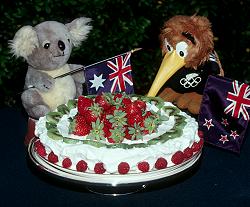Kiwi and Oz icons with pavlova.  &copy; ADAMS / HANSEN STOCK PHOTOS